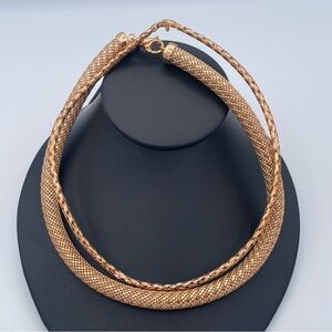Milor Italy Bronze Chunky Collar Necklace Set 18” Textured Mesh & Braided Tube